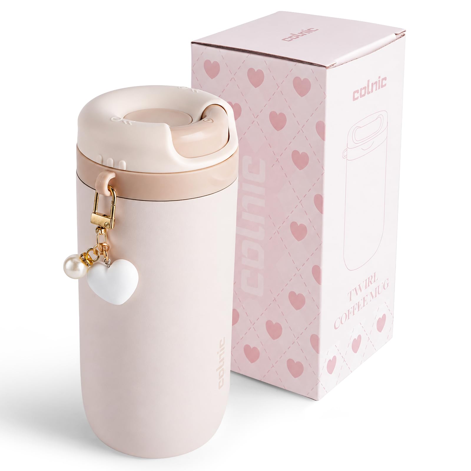 Ceramic Lined Travel Coffee Mug For Women, 15 oz Insulated Coffee Tumbler