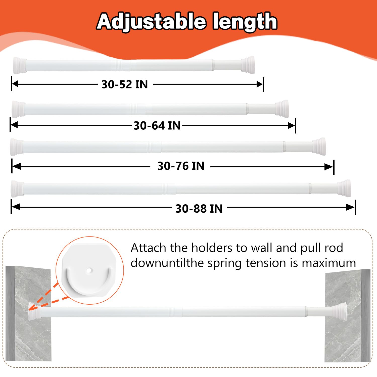 Dwelspire Closet Rods For Hanging Clothes, White Closet Rod 30-76 Inch Adjustable Clothes Hanging Bar Shower Curtain Rods For Cl