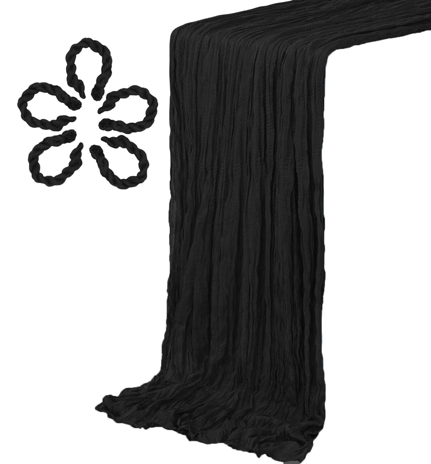 Fusenyuan Black Cheesecloth Table Runner 10Ft 5Pcs Rustic Gauze Table Runner 120 Inches Long For Boho Wedding Bridal Shower Baby
