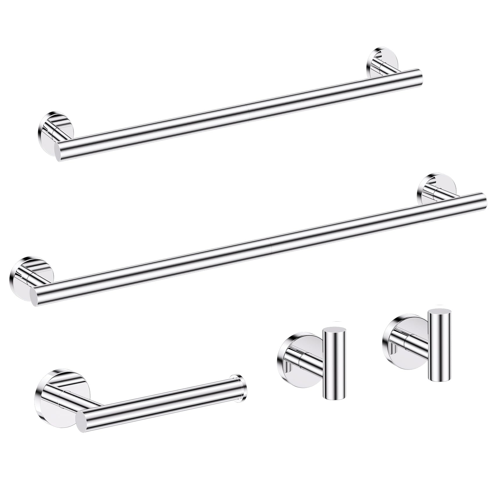 5 Pieces Bathroom Hardware Set, 23.6-Inch+15.35-Inch Bathroom Towel Bar Sus304 Stainless Steel Bathroom Towel Bar Set Polished C