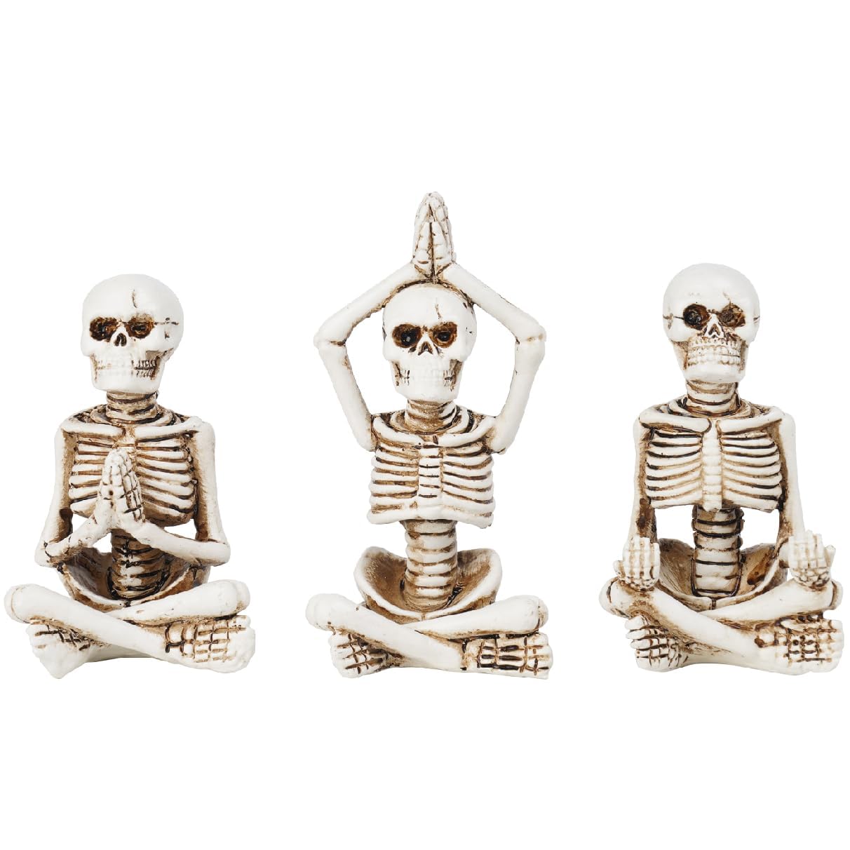Newman House Studio Halloween Skeleton Decor - Realistic Meditating Skeleton Statues, Set of 3, 2*1.5*3.75 in Resin Indoor Zen S