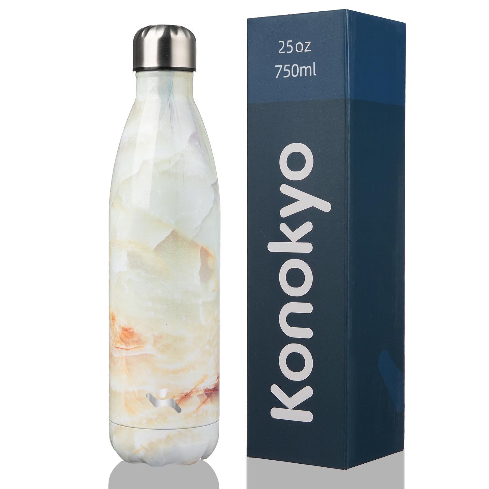 Konokyo Insulated Water Bottles,25 oz Double Wall Stainless Steel Vacumm Metal Flask for Sports Travel,Marble Jade