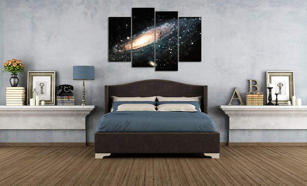 Vvovv Wall Decor - Space Landscape Wall Art Canvas Prints Andromeda Galaxy Universe Picture Poster 4 Piece Starry Night Painting
