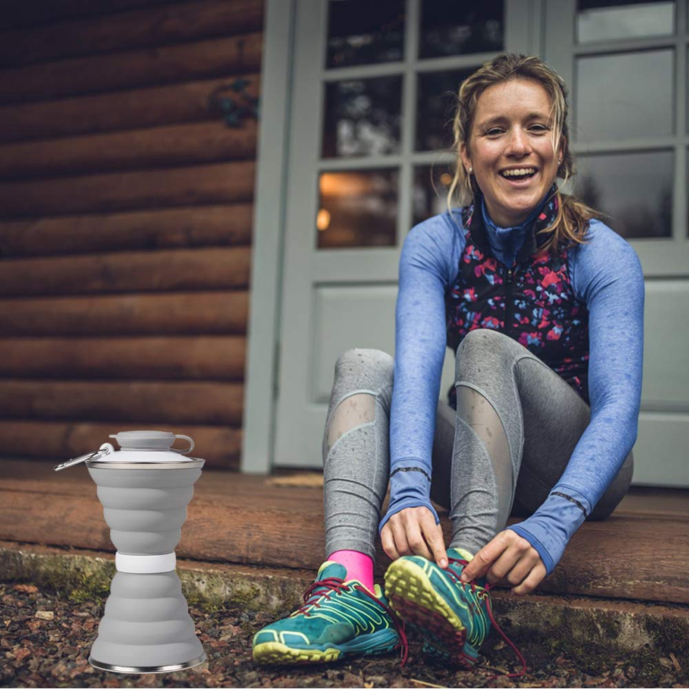 Collapsible Water Bottle, Camping Cup With Carabiner, Reuseable Silicone Foldable Leak Proof Portable Sports Travel Water Bottle