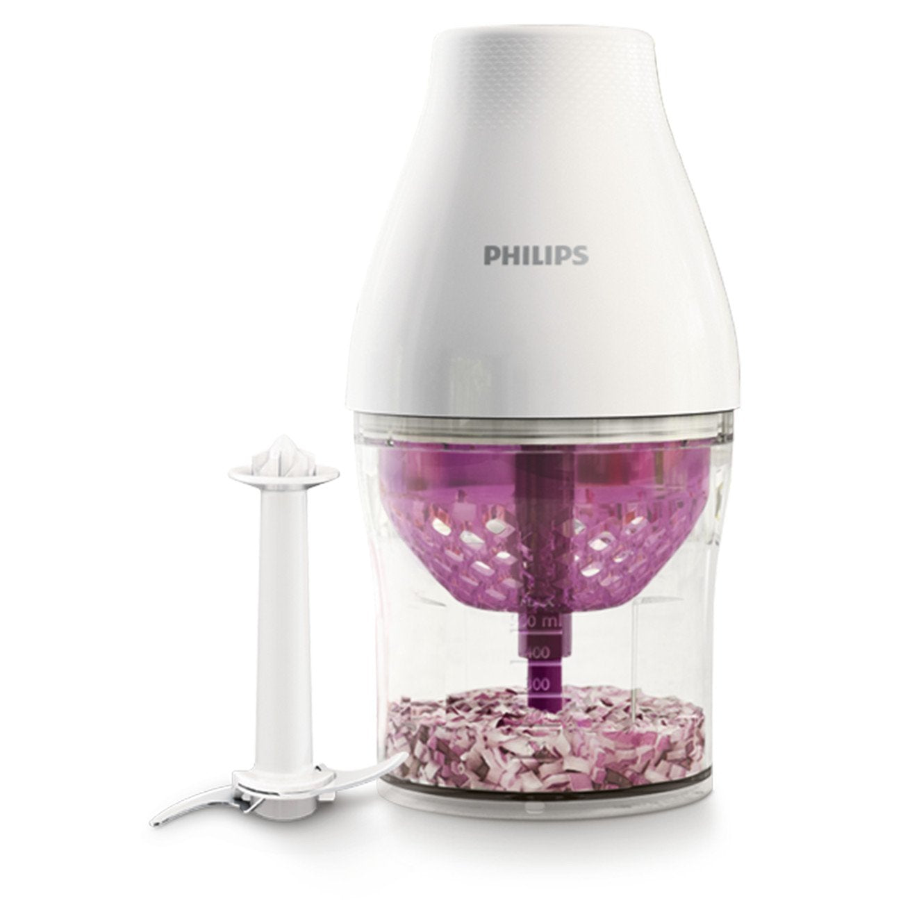 Philips Kitchen Appliances MultiChopper with Chop Drop Technology, White, HR2505/56, 1 liter