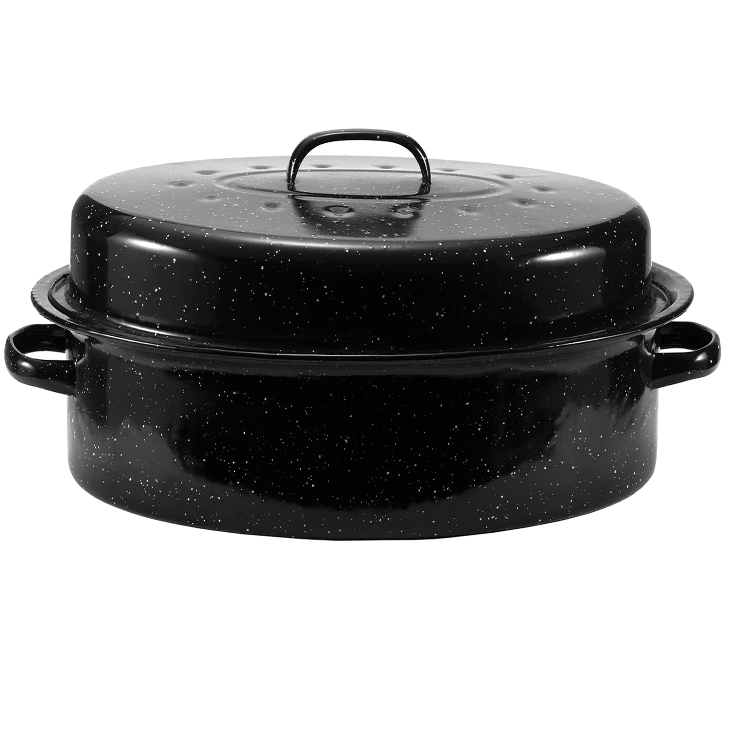 JY COOKMENT 19 Enameled Oval Roasting Pan with Domed Lid - Great for Roasting Turkey, Chicken, Lamb, Vegetables - Dishwasher Saf