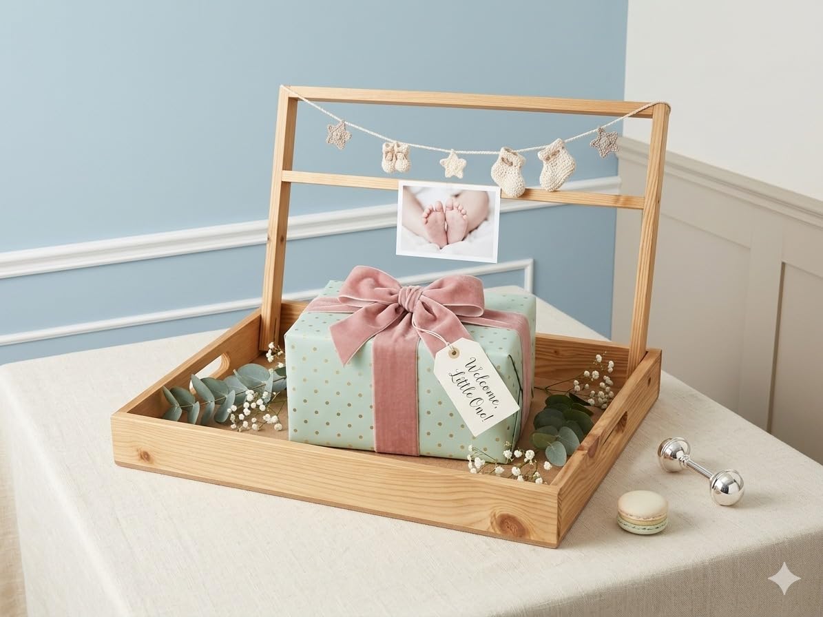Paxi Daya Wooden Decorative Chab Tray, Natural Wood, Hexagonal, 30X30X5 Cm, For Gift Packaging, Indian Weddings And Baby Showers