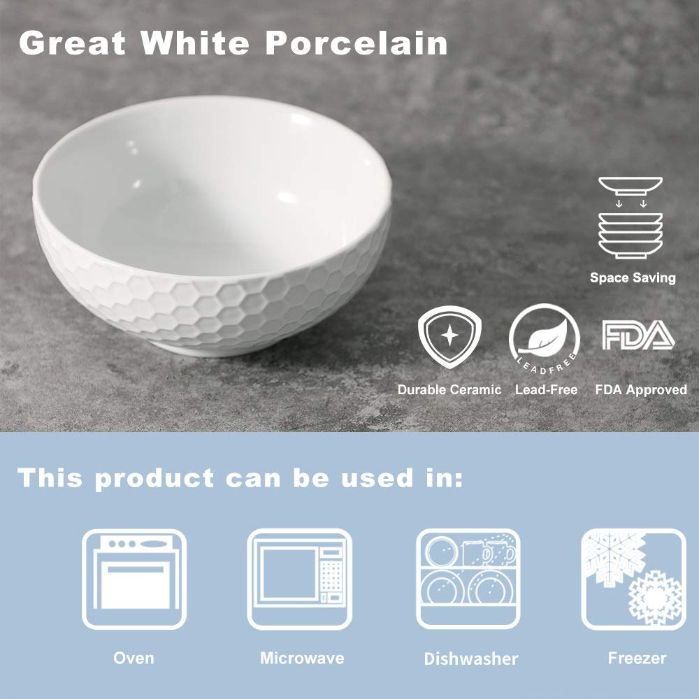 Buyajuju Cereal Soup Bowls, 20 Ounce White Bowls Set, Porcelain Bowls For Oatmeal, Rice, Salad, Pasta And Noodle, Set Of 4 (6Inc