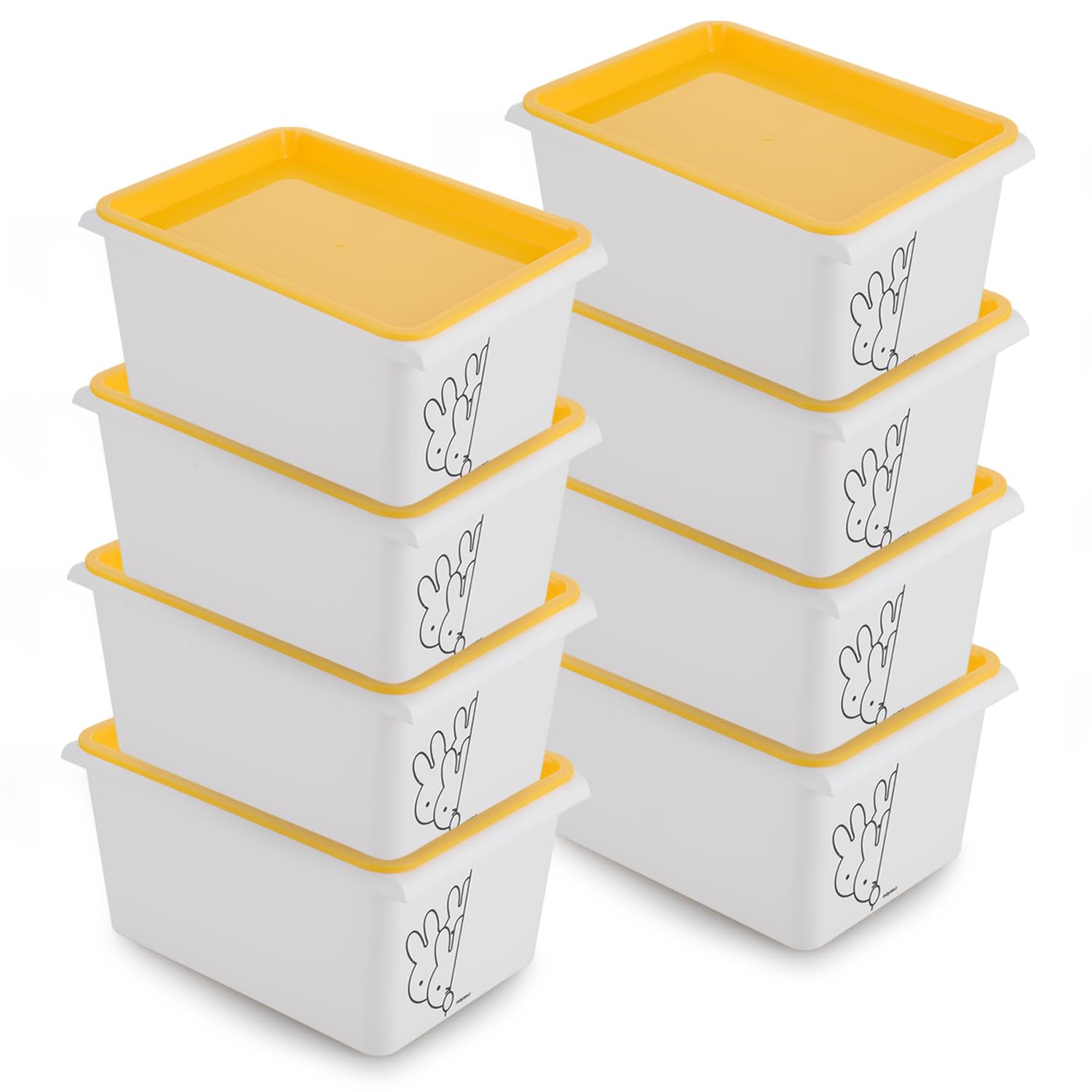 Nayasa Lego Print Stack N Store 5 Ltr, Set Of 8 | Plastic Storage Boxes With Lid | Side Handle | Stackable Boxes | Can Be Used F