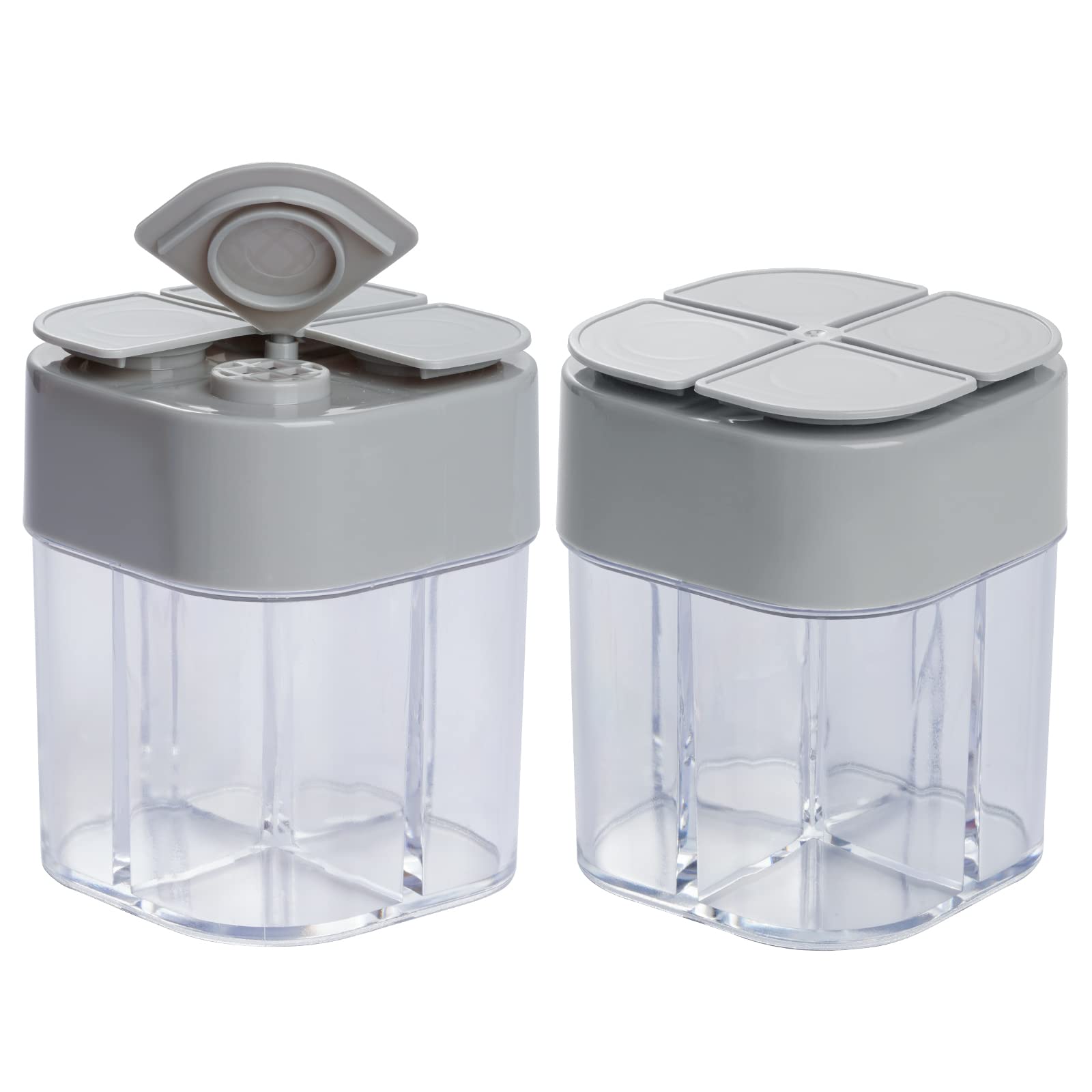 Miayon 2 Pack 4 in 1 Spice Container Salt and Pepper Shaker Transparent Seasoning Shaker Can Filter Lumps Spice Jars for Home Re