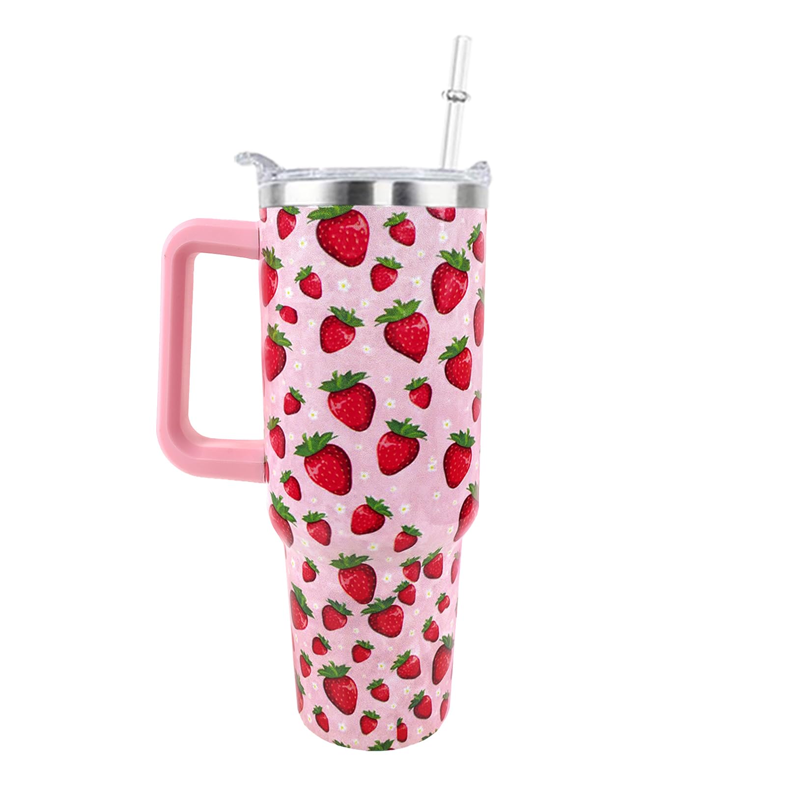 WENININOK Strawberry Cup 40 OZ Tumbler with Handle Straw Lid Leak Proof