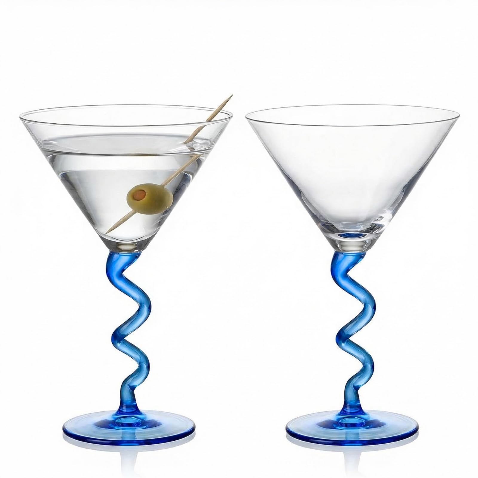 Spiral Stem Martini Glasses Set of 2, 9.2oz 7.05" Blue