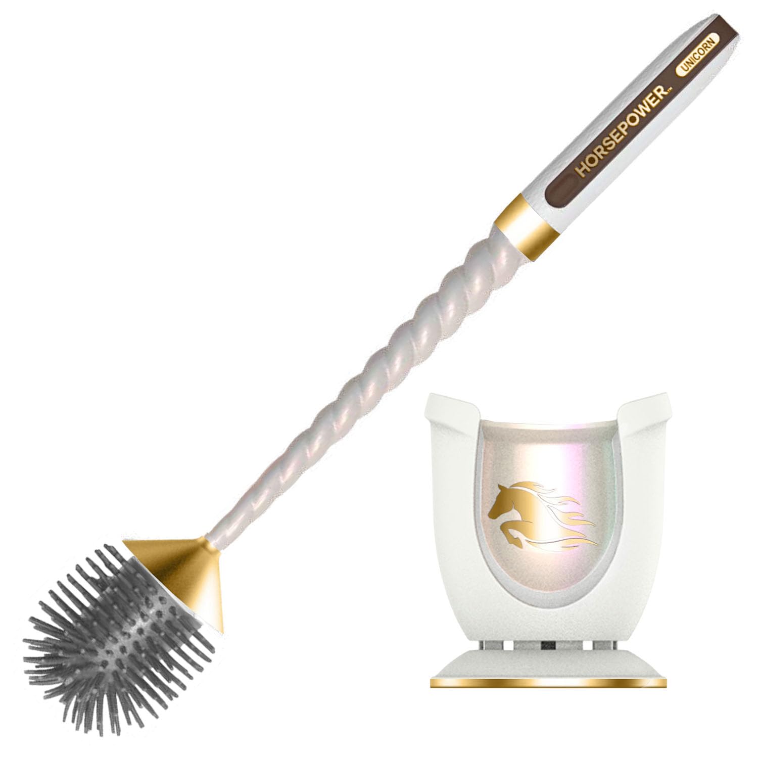 Horsepower Unicorn Gold Edition Motorized Toilet Brush w/Longer Run Time, Powerful Spinning Action, 360 Cleaning, Flexible Silic