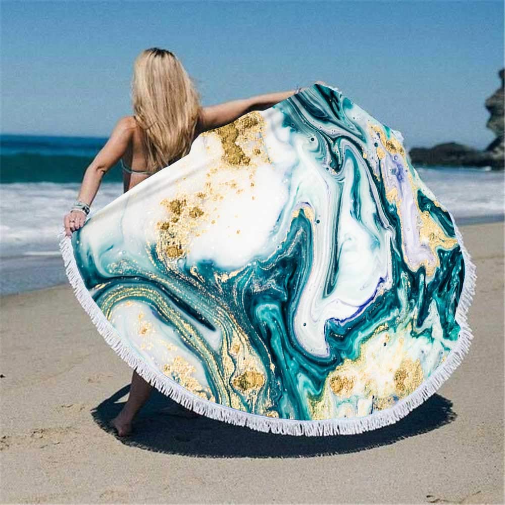 Fullentiart Beach Round Towel,Quick Dry Beach Towel Fluid Art Natural Luxury Magic Effect Kids Beach Towels Beach Towel For Wome