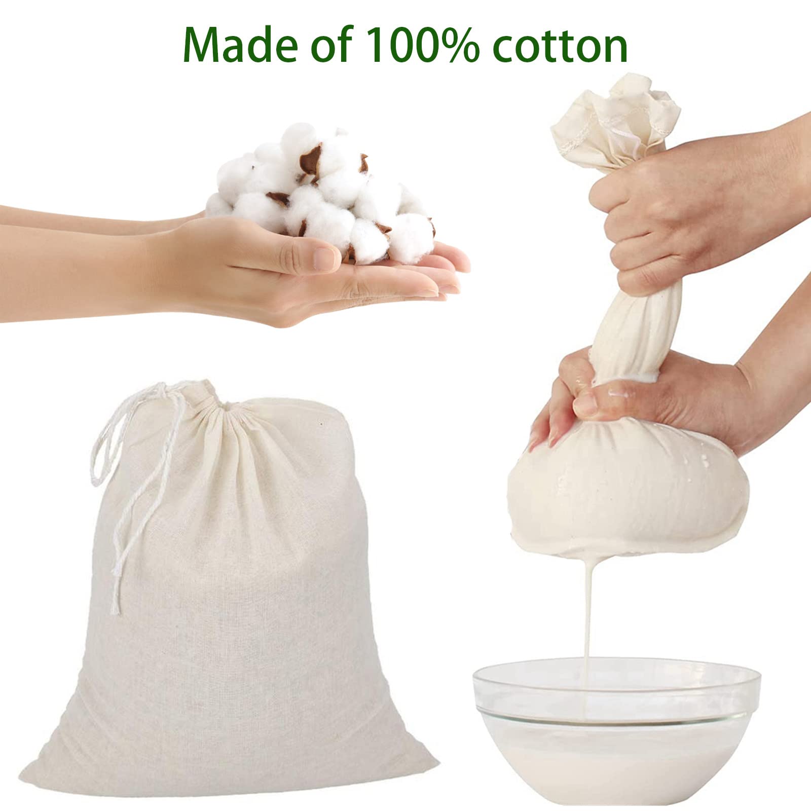Giyomi 20 Pcs Muslin Drawstring Bags, Natural Unbleached Cotton Straining Herbs Cheesecloth Bags, Coffee Tea Brew Bags, Soup Gra