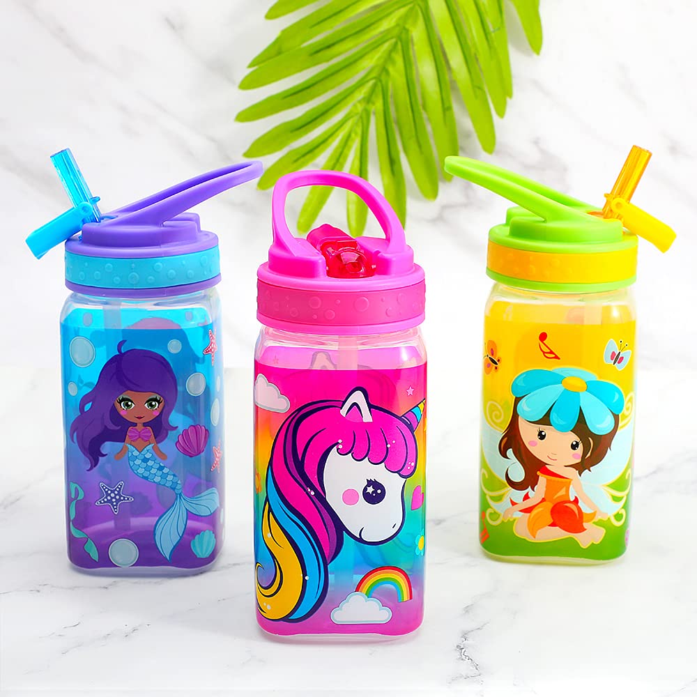 Home Tune 15Oz Kids Water Drinking Bottle - Bpa Free, Wide Mouth, Flip Sip Top, Easy Open, Lightweight, Leak-Proof, Cute Design