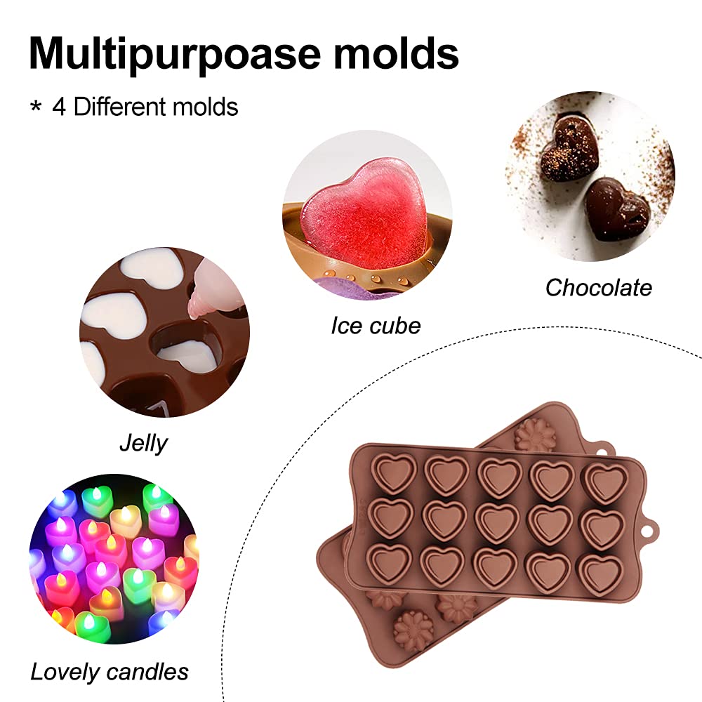 La Chat 4 Packs Silicone Molds For Chocolate, Food Grade No-Stick Baking, Candy And Butter Mold With Different Shape