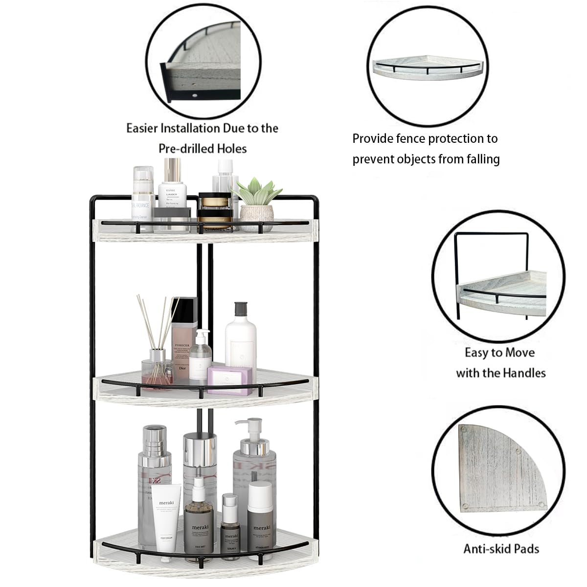 Dorhors 3-Tier Corner Bathroom Organizer Countertop For Storage,Counter Tray And Vanity Organizer,Wood Counter Organizer For Kit