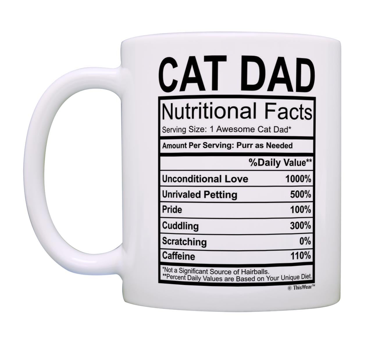 ThisWear Cat Gifts Cat Mom Dad Nutrition Facts Mug Set Pet Parents 2 Pack 11oz Ceramic Coffee Mug Set