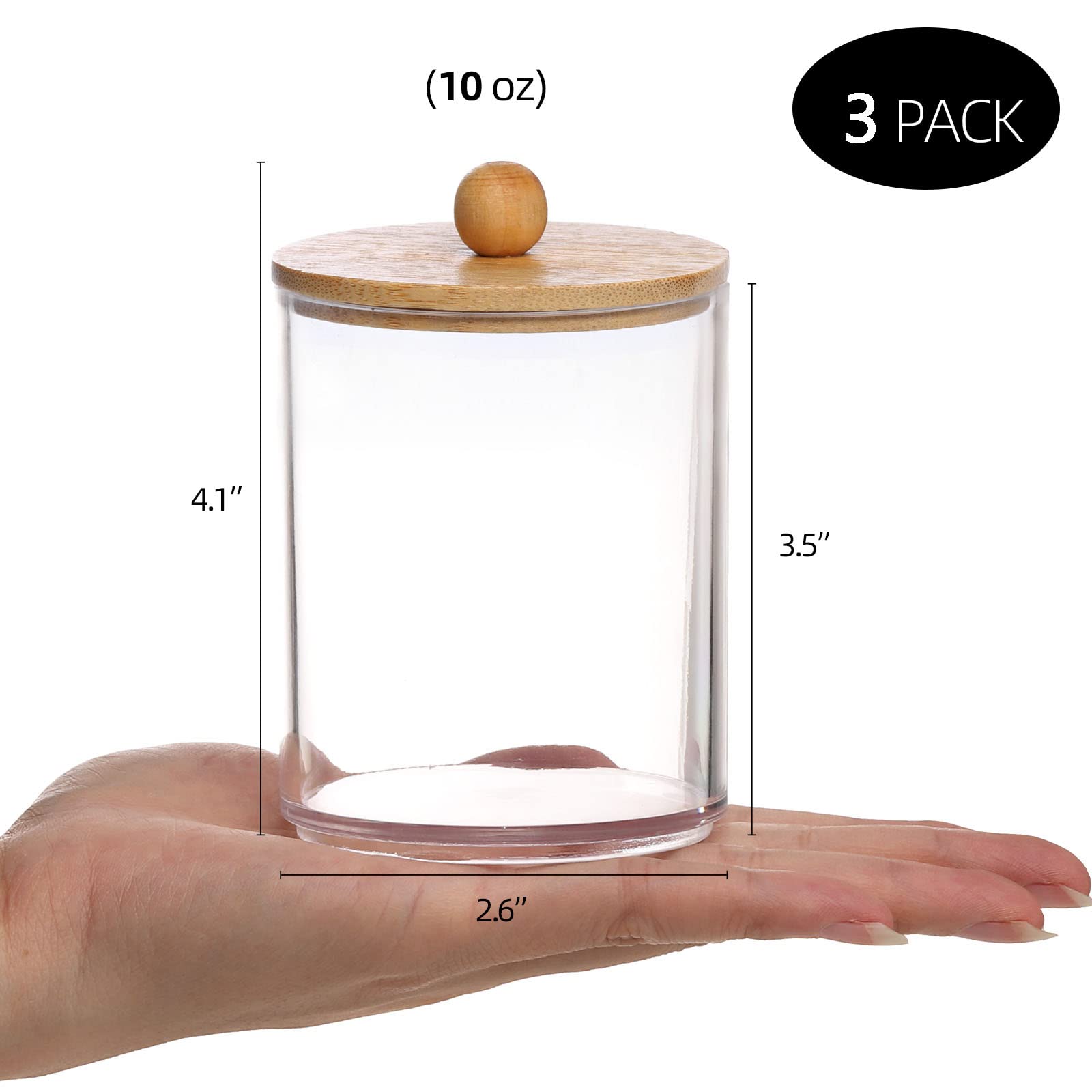 Tbestmax 10 Oz Cotton Swab/Ball/Pad Holder, Qtip Apothecary Jar, Clear Bathroom Containers Dispenser For Storage 3 Pack Wood Lid
