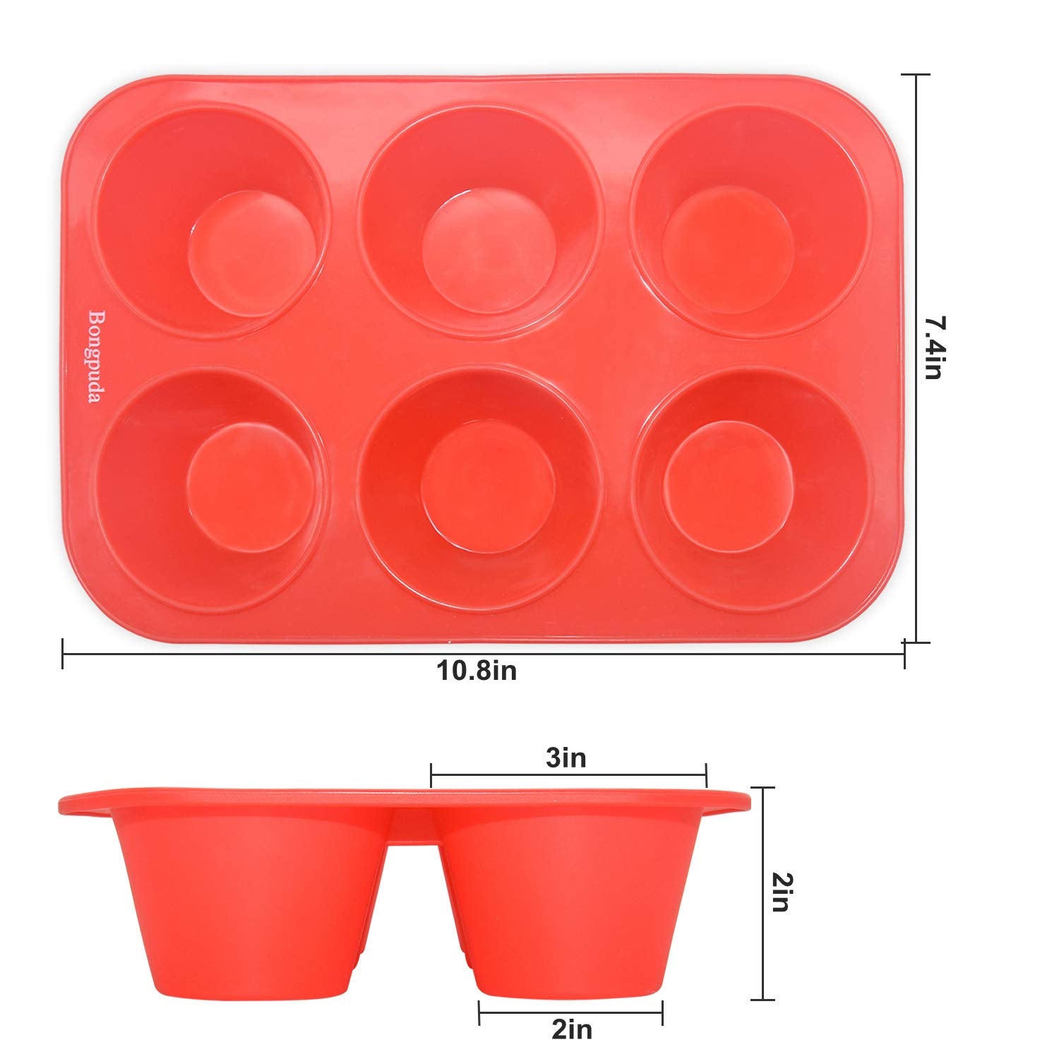 Bongpuda Silicone Large Muffin Pan 2 Pack,6 Cup Large Silicone Cupcake Pan,Non-Stick Jumbo Muffin Pans,Food Grade Cupcake Molds,