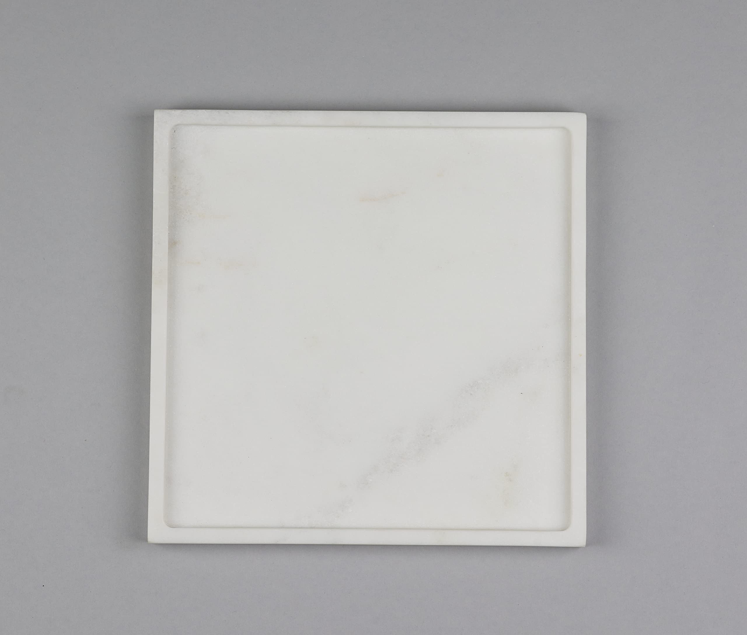 Stone Essential Marble Tray Square, Serving Tray, Vanity Tray For Bathroom, Table Decoration And Gift (White)