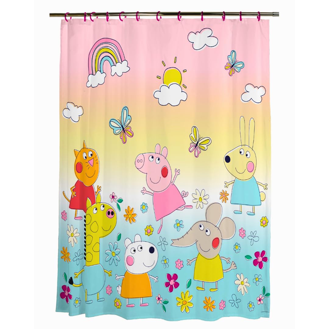 Franco Peppa Pig 13 Piece Shower Curtain And Ring Set, (100% Officially Licensed Product)