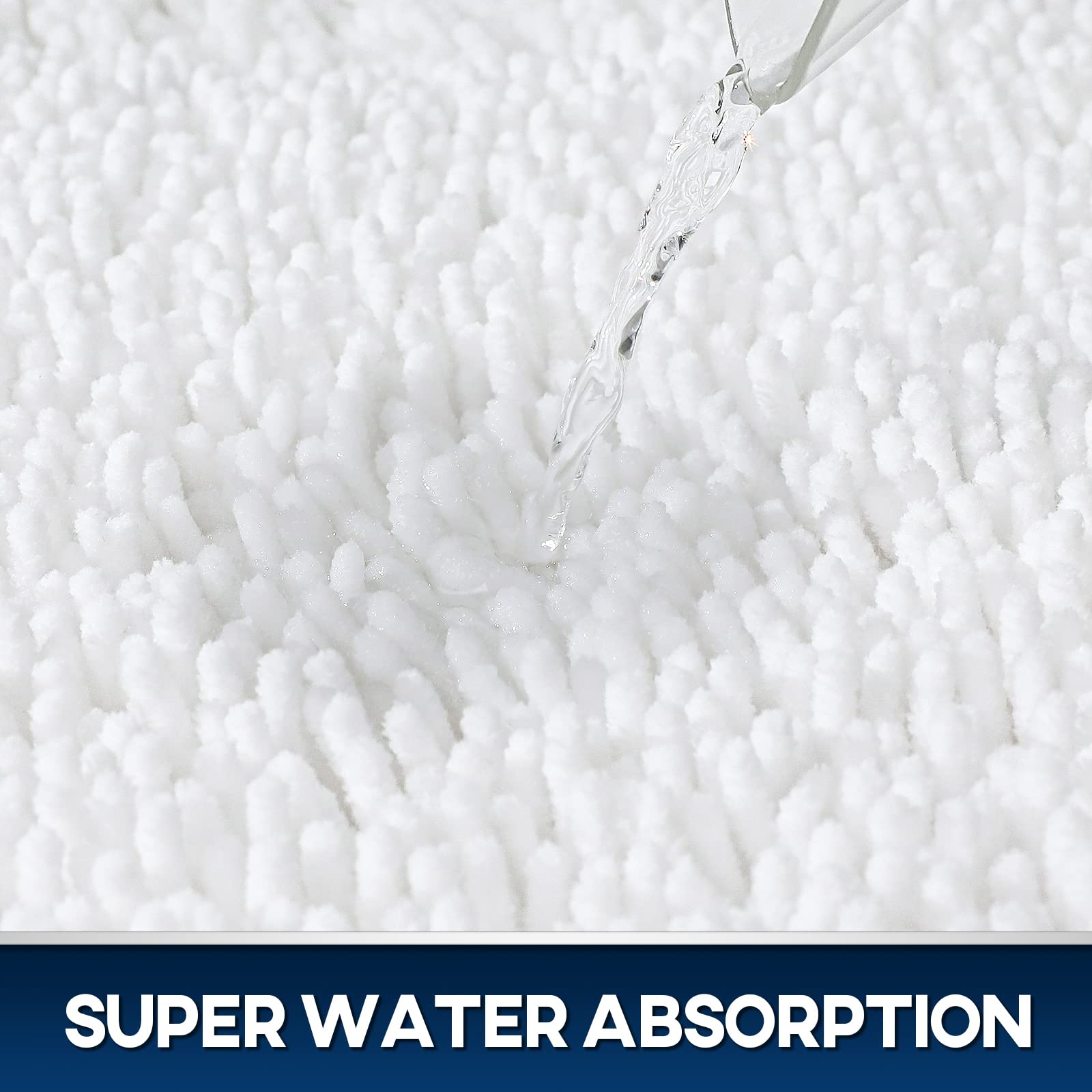 TREETONE Chenille Bath Mat 3 Piece Bathroom Rugs Set  20x20 Inchs U-Shape Contoured Toilet Mat & 20x32 Inchs Rug & 1 Lid Cover Soft Water Absorbent Plush Rugs for Tub Shower & Bath Room -White