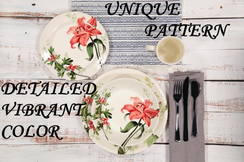 Tudor 12-Piece Premium Quality Round Porcelain Dinnerware Set, Service for 4 - Rosemary, See 10 Designs Inside!
