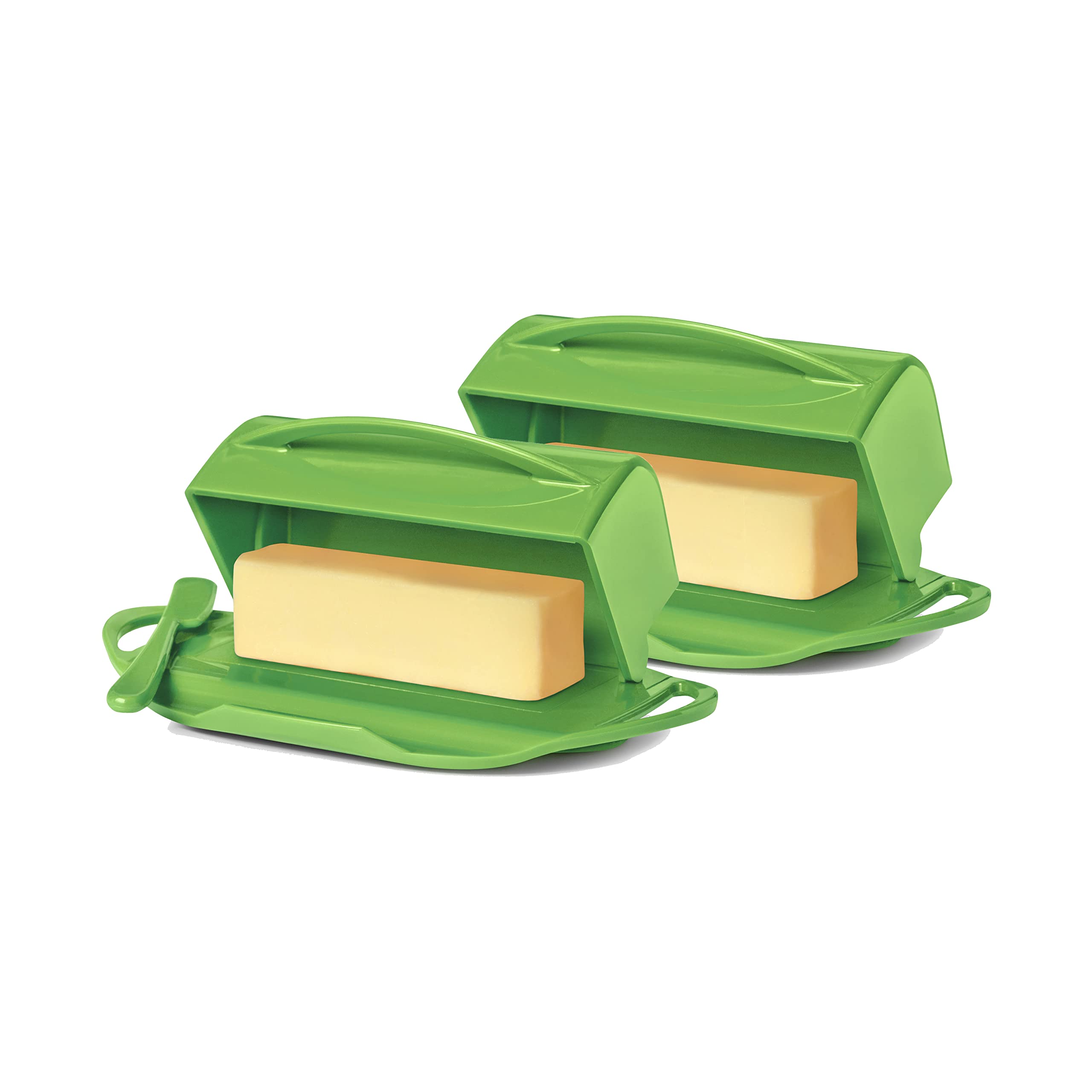 Butterie Flip-Top Butter Dish With Matching Spreader, 2-Pack (Green)