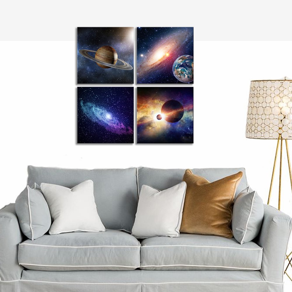 Wieco Art Giclee Canvas Prints Wall Art Space Pictures For Bedroom Home Decorations Universal Magic Power Modern 4 Panels Contem