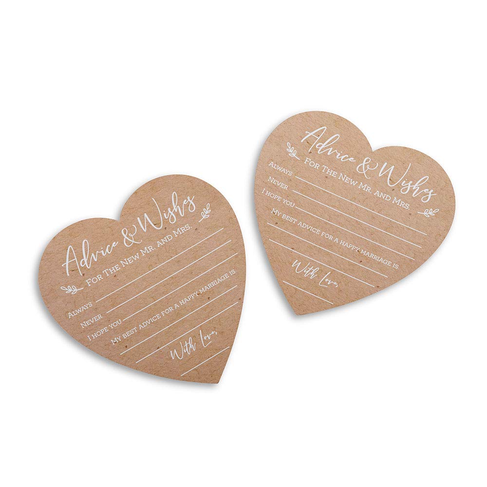 Kate Aspen Wedding Advice And Wishes For The Mr And Mrs - Heart Shaped Cards (Set Of 50) Rustic Kraft Paper