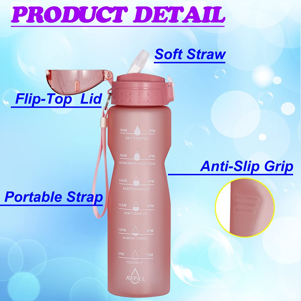 Goothdurs 32 Oz Motivational Water Bottle With Time Marker & Straw To Drink- Leak Proof Bpa Free Non-Toxin For Gym Running Outdo