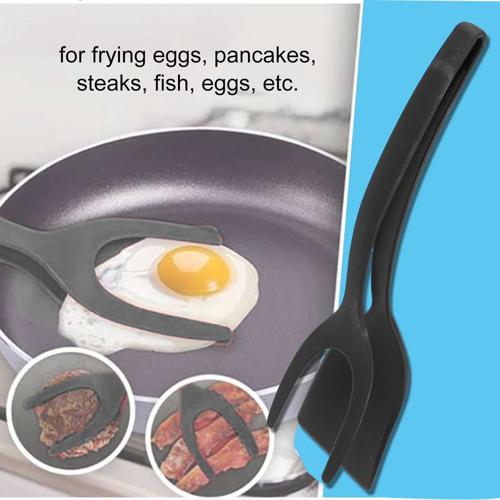 Fried Egg Double Spatula, Non-Stick Food Clip 2-In-1Silicone Egg Turner Pancake Bread Clamp Barbecue Shovel Tongs For Food Grip