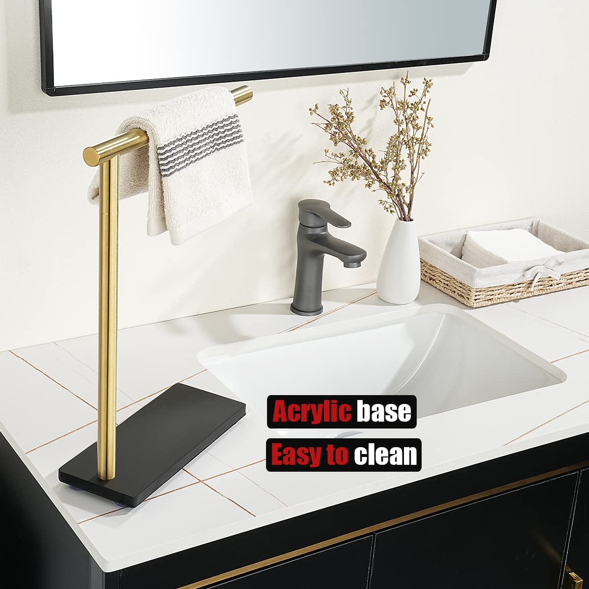 Jqk Hand Towel Holder Stand Brushed Gold, Modern Tree Rack Free Standing For Countertop With 12 Inch Bar, 304 Stainless Steel Th