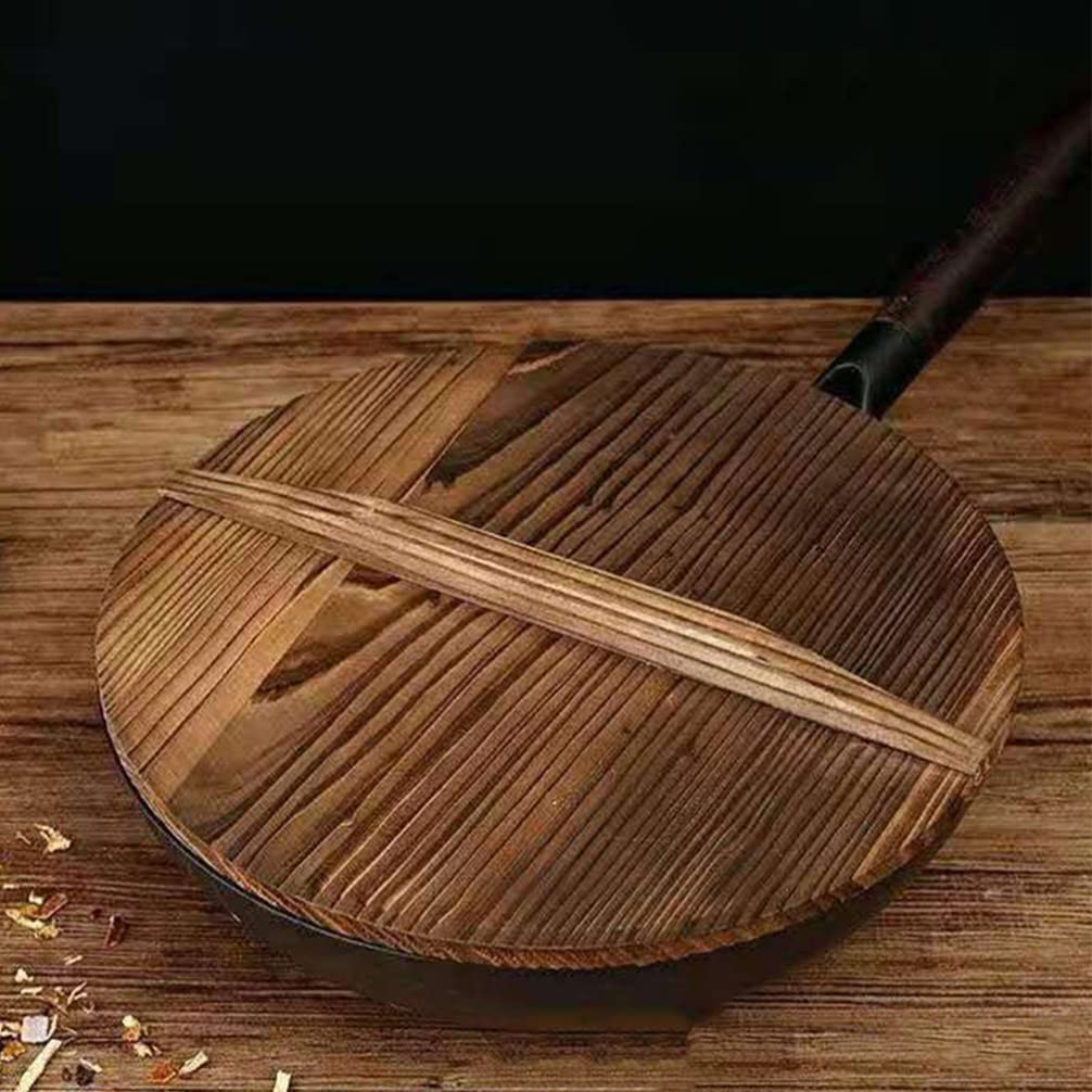 Eringogo Wooden Lid For 12 Inches Cast Iron Wok, Fry Pan, Skillet, Pot, Universal Wood Wok Cover With Handle, Kitchen Tool Acces