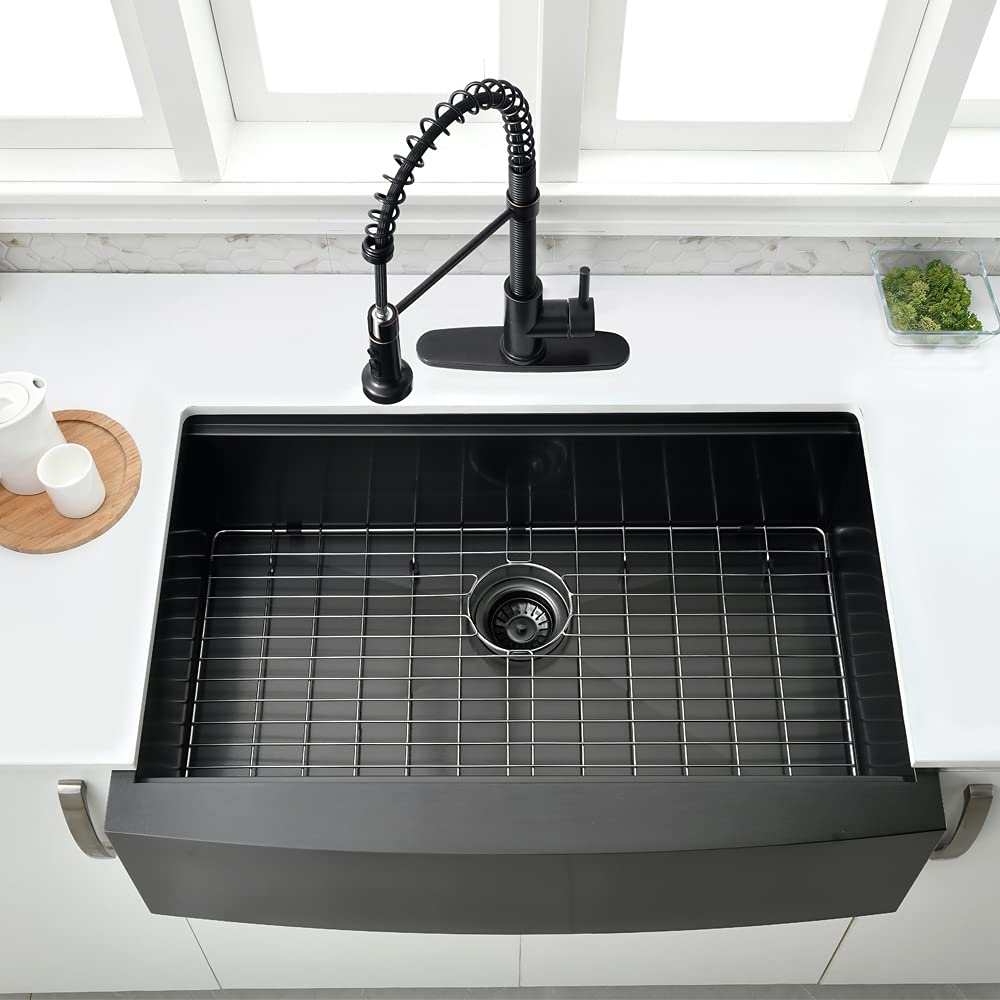 33 Inch Black Farmhouse Sink Workstation-Bokaiya 33X22 Apron Front Farm House Sink Stainless Steel 16 Gauge Deep Single Bowl Far