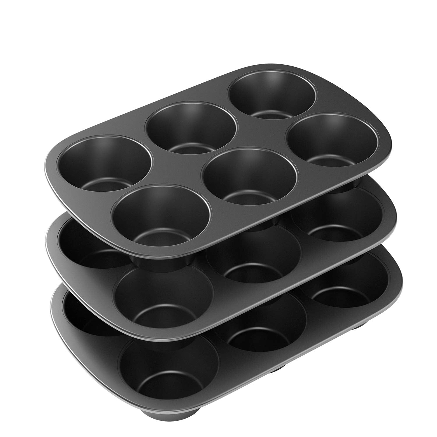 Tiawudi 3 Pack Nonstick Muffin Pan, Carbon Steel Cupcake Pan, Easy To Clean And Perfect For Making Muffins Or Cupcakes, 6 Cup Ju