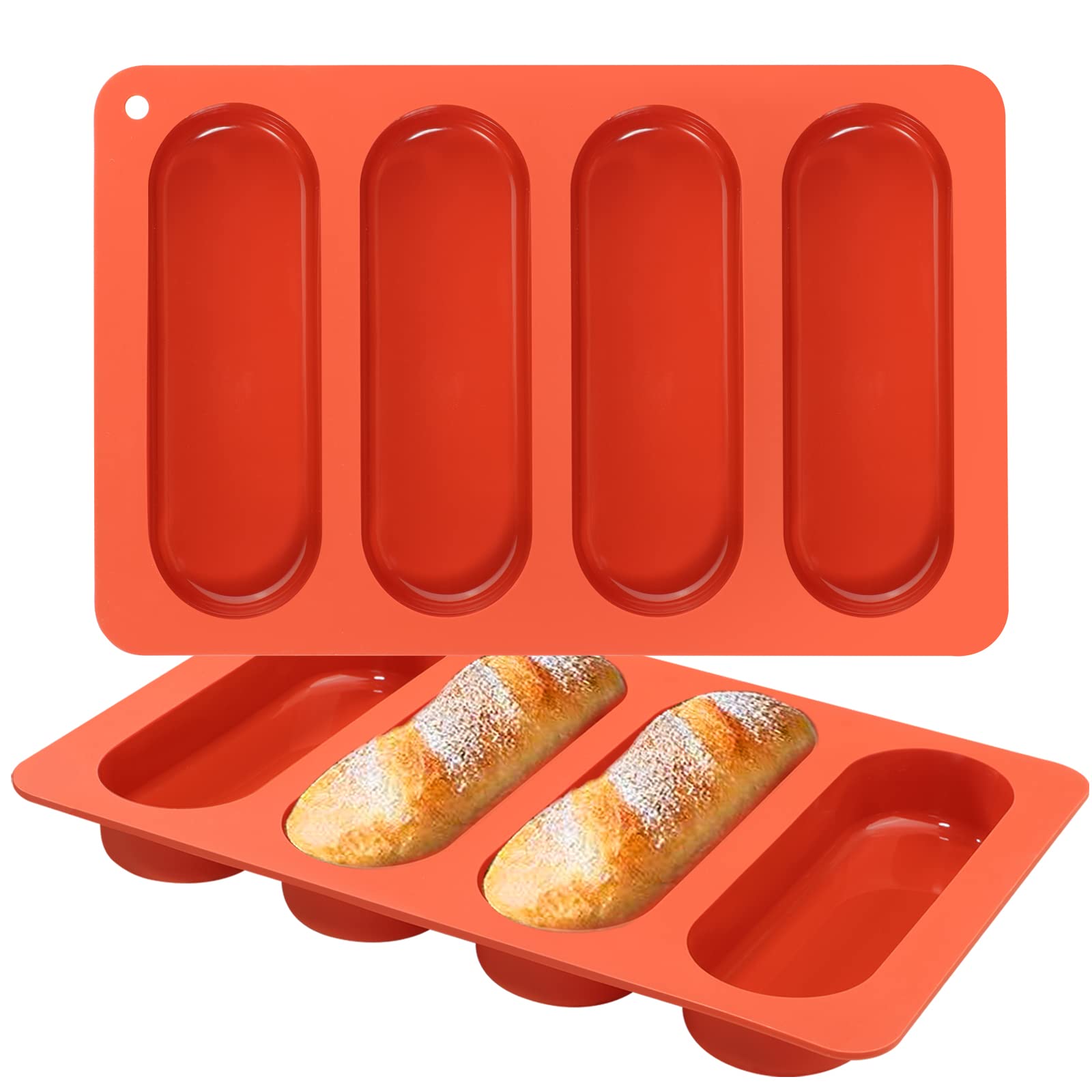 Webake Hot Dog Bun Pan, 2 Pack Silicone Hotdog Bun Molds Nonstick Bread Forms Mini Baguette Sandwich Baking Tray For Hot Dog Bun