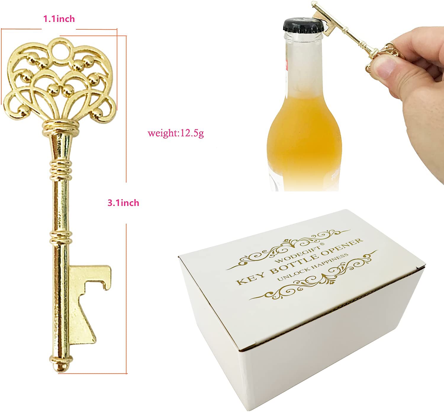 Wodegift 100 Pcs Key Bottle Openers,Vintage Skeleton Key Bottle Opener,Wedding Favors Bottle Opener With Tag Cards And Key Chain