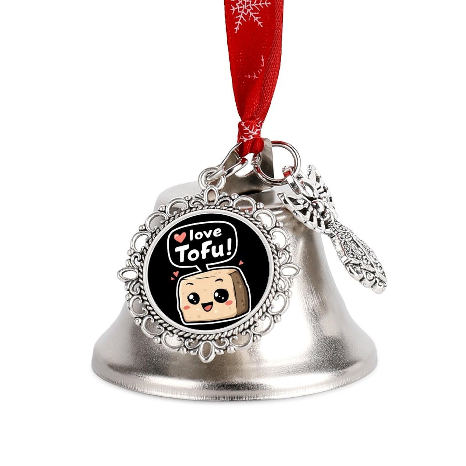 Love Tofu Christmas Bell Ornament with Hanging Red Yarn Rope Decoration for Weddings Parties Wreaths