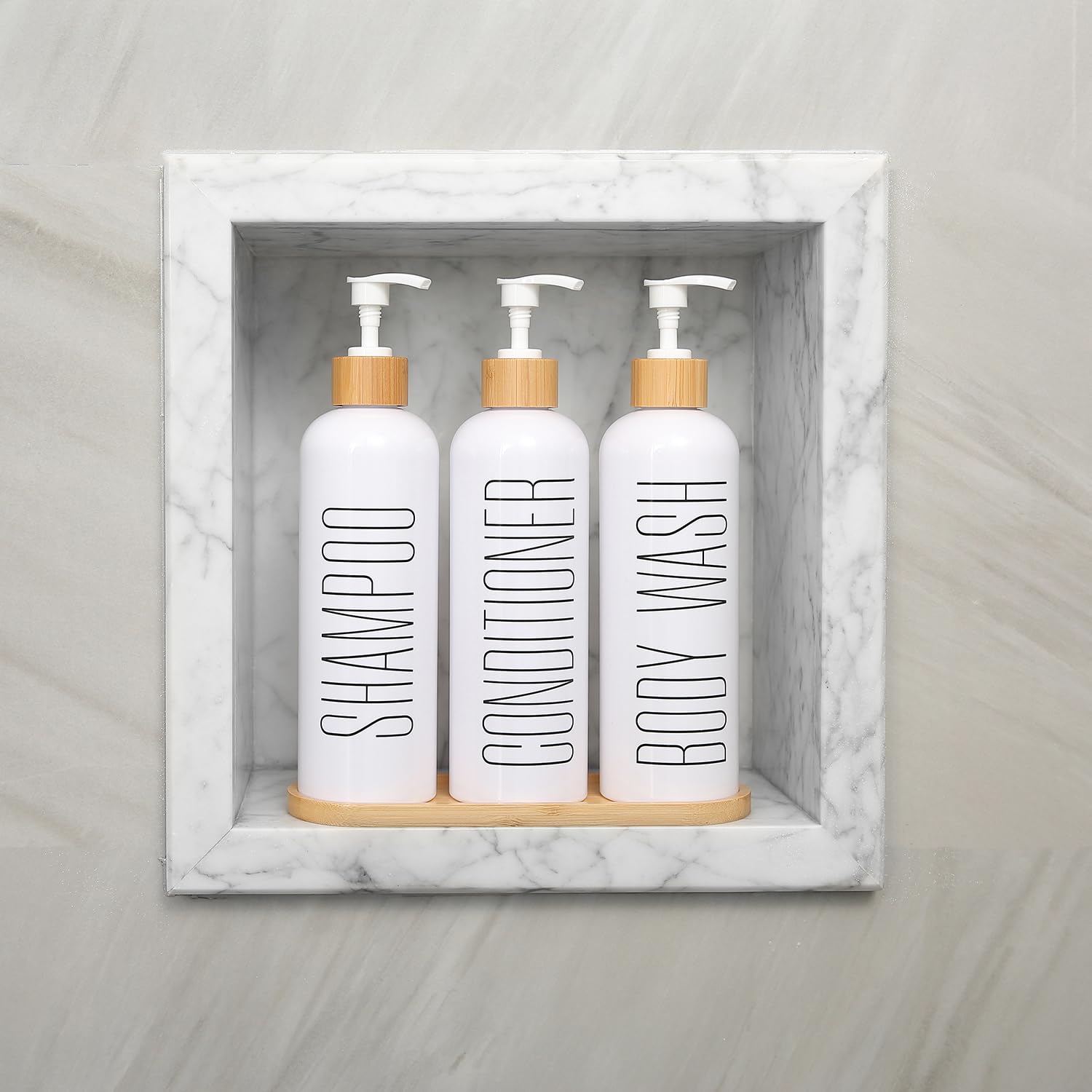 Prus Waso Shampoo And Conditioner Dispenser, Contains Shampoo Conditioner Body Wash Dispenser. Shower Soap Dispenser With Bamboo