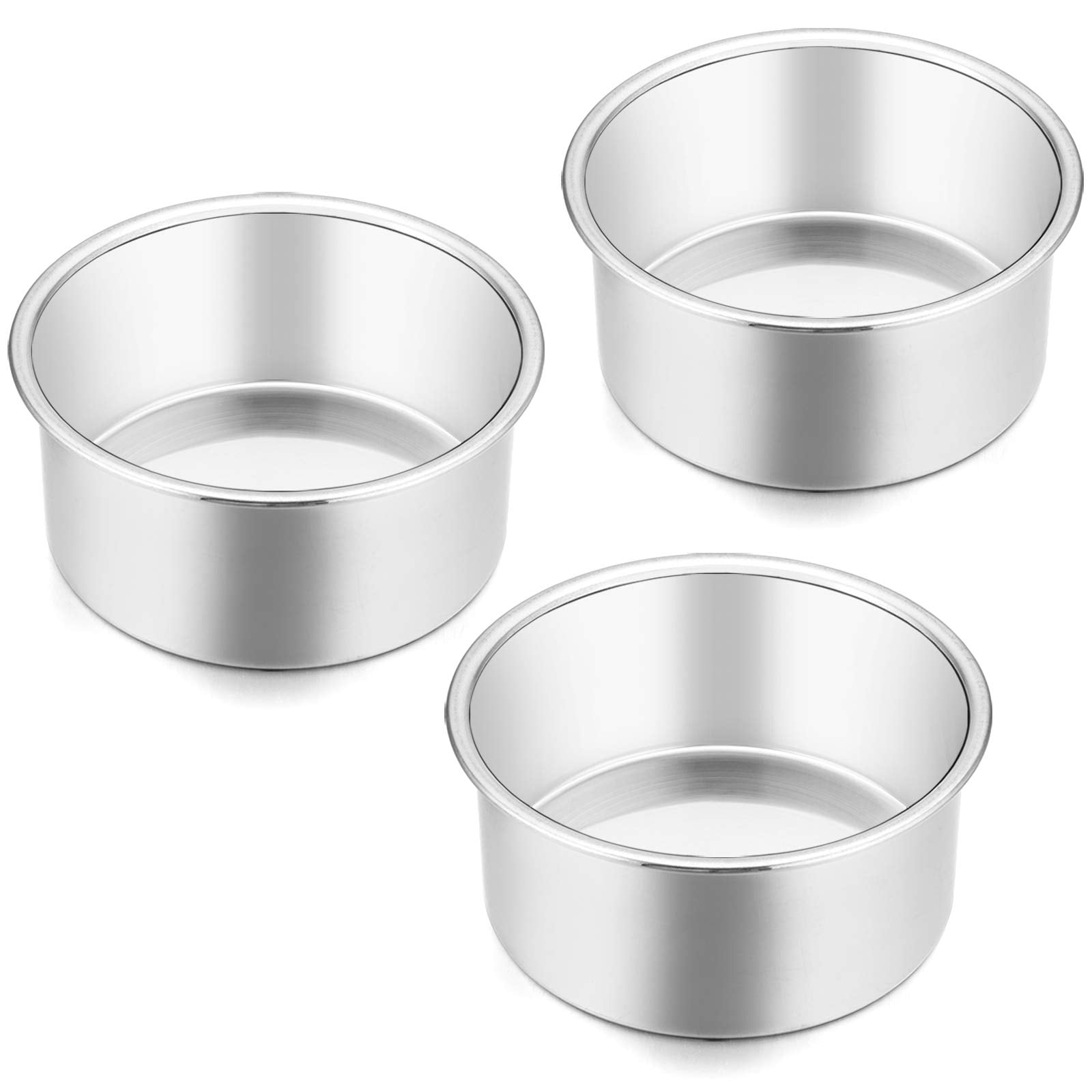 E-Far 4 Inch Small Cake Pan Set Of 3, Stainless Steel Mini Round Smash Cake Baking Pans, Non-Toxic & Healthy, Mirror Finish & Di
