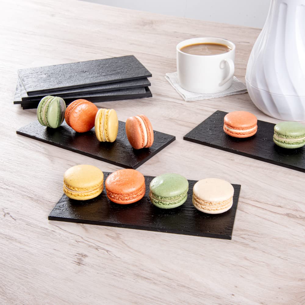 Restaurantware 7 X 3.5 Inch Serving Plates 100 Rectangle Charcuterie Boards - Premium Mimics The Look Of Slate Black Plastic Ser