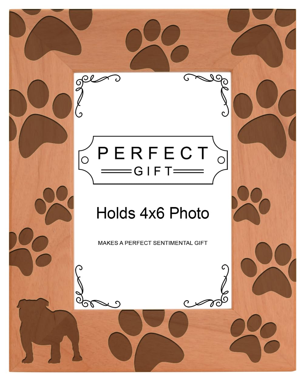 Gifts For All By Rachel Olevia Dog Lover Gift Bulldog Silhouette Paw Prints Natural Wood Engraved 4x6 Portrait Picture Frame Woo