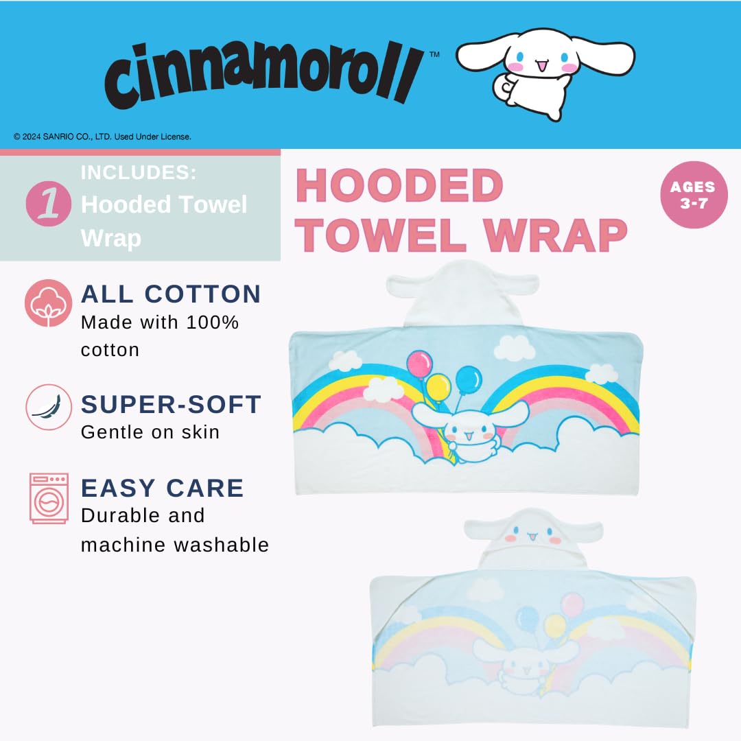Franco Cinnamoroll Hooded Towel Wrap - Soft Cotton Terry, 24x50 in, Officially Licensed, Perfect for Bath/Pool/Beach