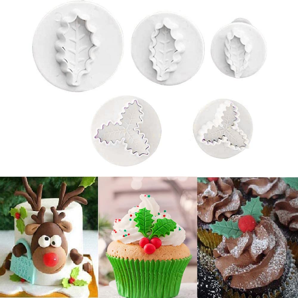 Inspee 22 Pieces Christmas Fondant Cake Cookie Plunger Cutter Sugarcraft Snowflake Snowman Christmas Tree Leaf Shape Decorating