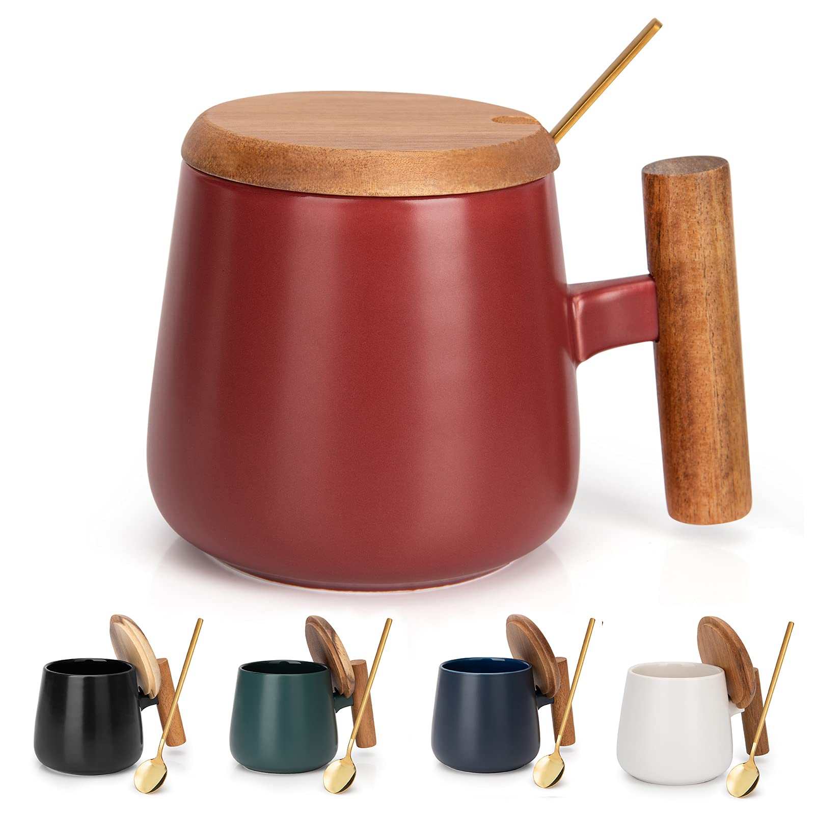 Good Always 14 Oz Ceramic Coffee Mug With Lid And Coffee Spoon For Latte,Cappuccino Mug, Cocoa Mug, Tea Mug, Birthday Gifts For