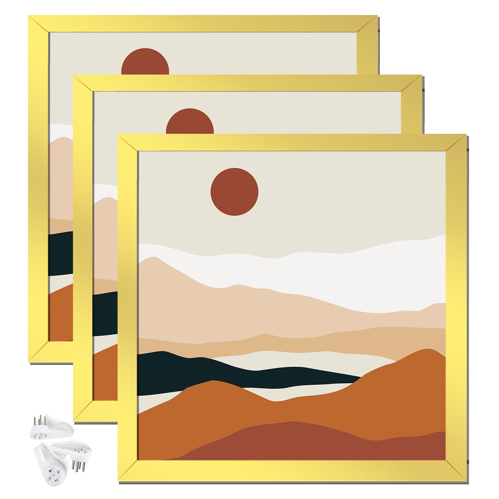 ijuerybai Gold 8x8 Picture Frame Set of 3, High Transparent Frame for 8 By 8 Square Photo Collage Canvas Poster Size Wall Mount 