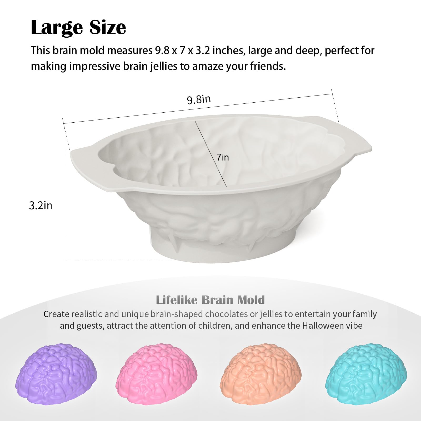 Silicone Brain Mold - White Realistic Human Brain Cake Mold,Large Volume With Support Base,Thicken Organs Mould For Halloween Fo